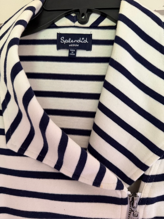 Splendid Jackets & Blazers - Splendid Navy and White Striped Zip Front Top
